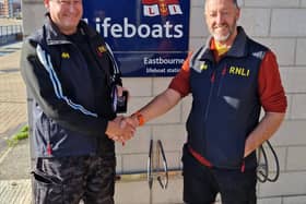 Helmsman Peter Needham was presented with his 30-year RNLI Long Service Medal during a crew meeting at Eastbourne Lifeboat Station, on Sunday, October 4. Picture: RNLI/Ryan Needham