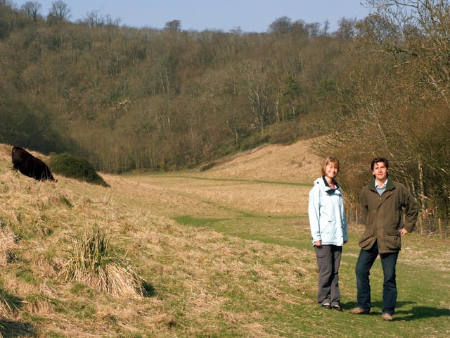 Richard Goring from the Wiston Estate and Bryony Webb with the grazing cattle in 2010