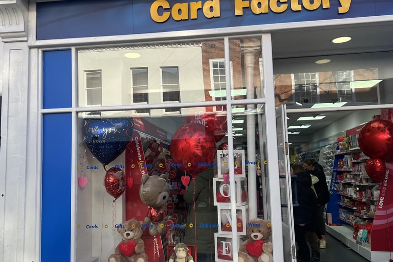 Card Factory with Valentine's balloons and more.
