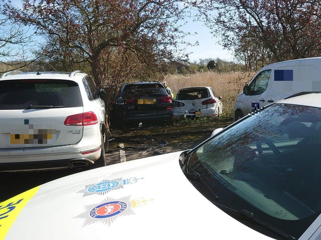 Several smashed vehicles were seen at the Lido car park in Arundel on Good Friday