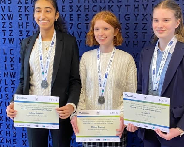 Ashana Dhamrait,  Melissa Coleman and Lucia Peel from Burgess Hill Girls won silver medals in the National Cipher Challenge