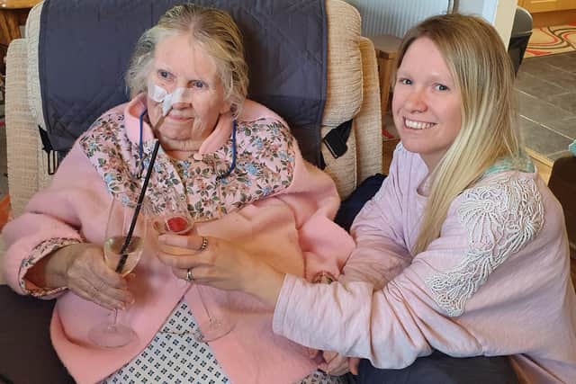 Ali celebrating New Year’s Day 2021 with her mum at home. Picture: Macmillan Cancer Support