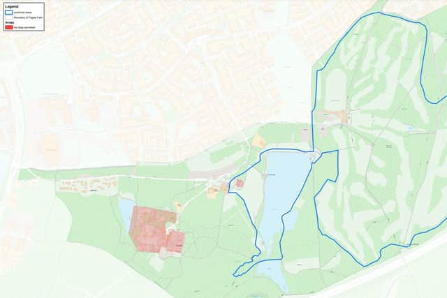Revised areas of Tilgate Park where dogs will have to be kept on a lead