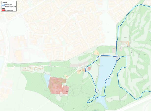 Revised areas of Tilgate Park where dogs will have to be kept on a lead