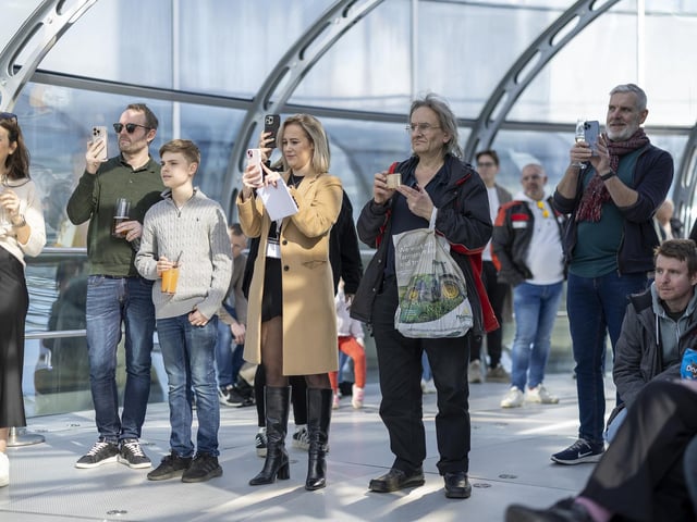 Former Dragons Den businesswoman Sarah Willingham and husband Michael Toxvaerd celebrate the re-launch of the Brighton i360 in Brighton, East Sussex on Saturday 8th of March 2025. The 450ft iconic towers offers amazing views across the Sussex coast and landmarks such as the Brighton Palace Pier.