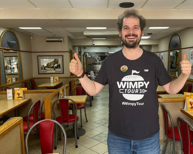 Software developer Anthony Zupnik completed a 2,400-mile fundraising tour of Wimpy's 64 branches across the UK to raise money for charity.