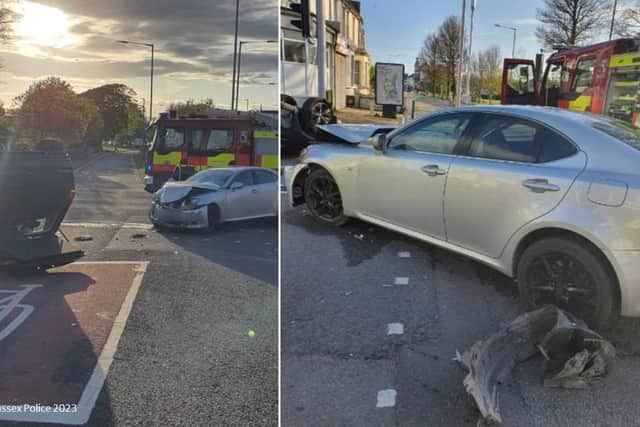Daniel Bordea drove through a red light in Eastbourne before crashing into another vehicle, the collision caused the second vehicle to be left on its roof, requiring the attendance of police, the fire service, and ambulance service. Picture: Sussex Police