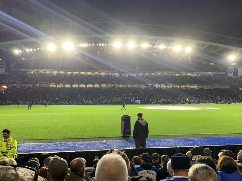 Waiting for the teams to get out and onto the pitch for an 8:00pm kick-off.
