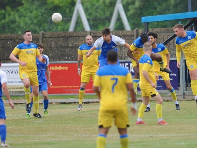 Shoreham FC take on Epsom and Ewell FC in a pre-season friendly at Middle Road