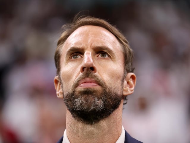 AL KHOR, QATAR - DECEMBER 04: Gareth Southgate, Head Coach of England, looks on prior to the FIFA World Cup Qatar 2022 Round of 16 match between England and Senegal at Al Bayt Stadium on December 04, 2022 in Al Khor, Qatar. (Photo by Julian Finney/Getty Images)