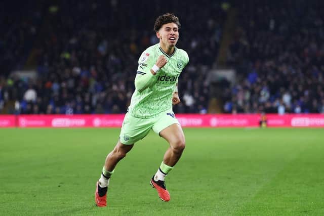 Brighton loanee Jeremy Sarmiento celebrates scoring for West Bromwich Albion