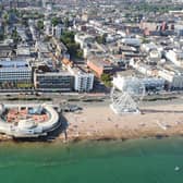 Aerial view of Worthing seafront with the lido in the centre. Picture by Eddie Mitchell