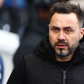 BRIGHTON, ENGLAND - MAY 05: Roberto De Zerbi, Manager of Brighton & Hove Albion, looks on prior to the Premier League match between Brighton & Hove Albion and Aston Villa at American Express Community Stadium on May 05, 2024 in Brighton, England. (Photo by Bryn Lennon/Getty Images)