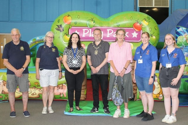 From left: Jack and Anne-Marie from Burgess Hill and District Rotary Club, Angie from The King's Church, Town Mayor Councillor Peter Chapman, Councillor Janice Henwood, Kayleigh and Molly from Burgess Hill Town Council's Community Engagement Team.