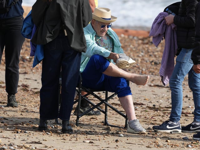 Sir Ian McKellen and Roger Allam were spotted filing together on Worthing beach today (October 7, 2025)
