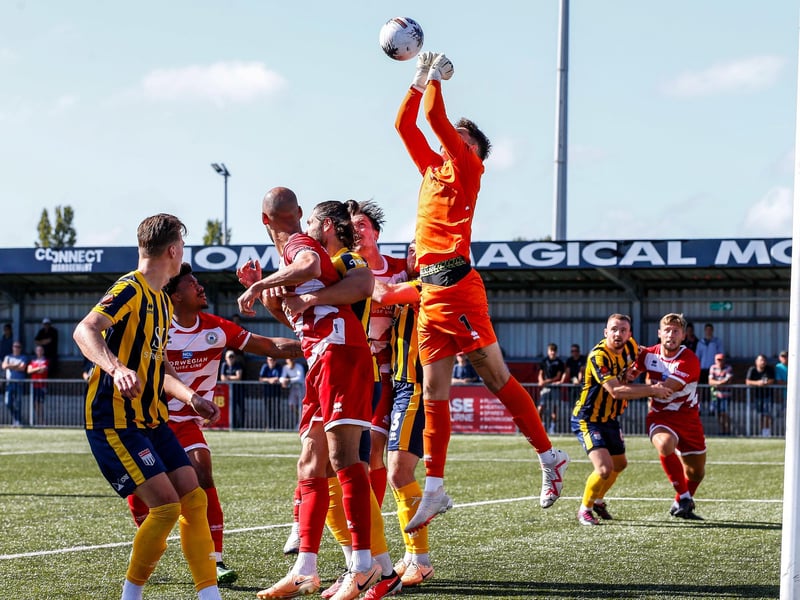 Action from Bath City's 2-1 win at Eastbourne Borough
