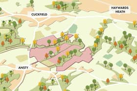 Plans to build up to 1,450 homes between Ansty and Cuckfield have been submitted to Mid Sussex District Council. Image: fabrik Ltd