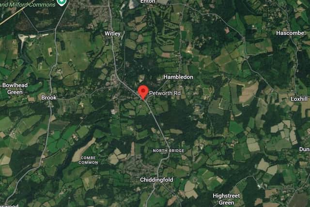 Surrey Police are appealing for witnesses following reports of a suspected deliberate fire at Hatchetts Farm, Petworth Road in Chiddingfold. Picture courtesy of Google