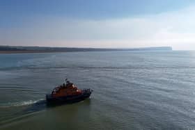 Newhaven RNLI's all-weather lifeboat leaving Newhaven Harbour