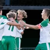 The young Rocks celebrate a goal against Godalming | Picture: Lyn Phillips