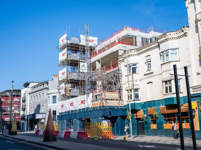 A ceremony was held to mark a construction milestone at a new Premier Inn hotel in Brighton