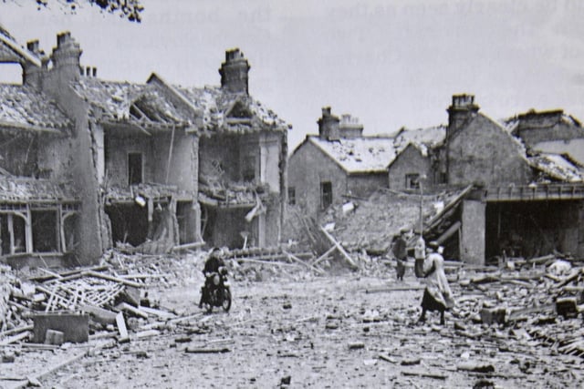 Dennis Road (now Dursley Road) at the junction with Winter Road (now Winchcombe Road) during a raid on September 23, 1940.