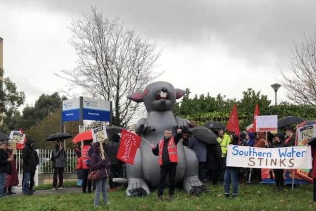 Anti-pollution campaigners staged a protest outside Southern Water’s HQ in Worthing
