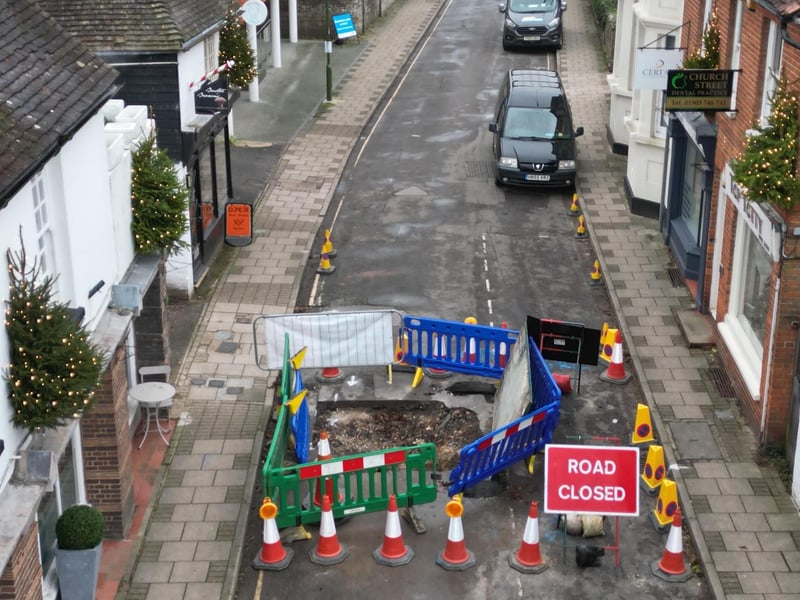 A sinkhole was reported in Church Street in Storrington in October and has still not been repaired