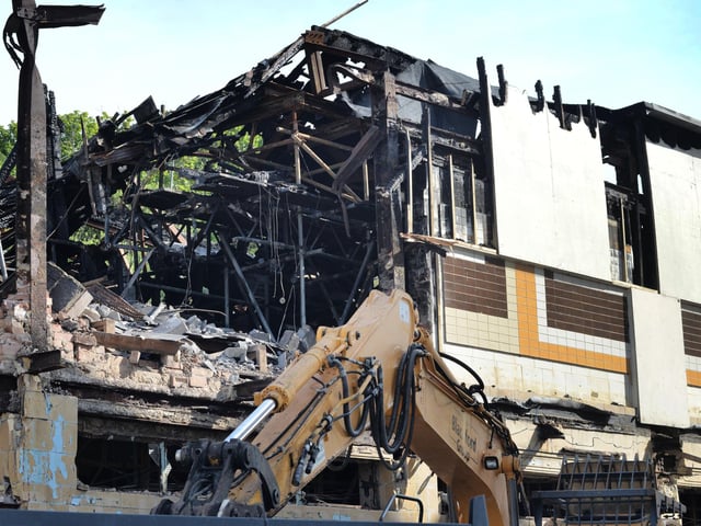 Demolition of former nightclub and amusement arcade in George Street, Hastings. Photo was taken on May 23 2023.