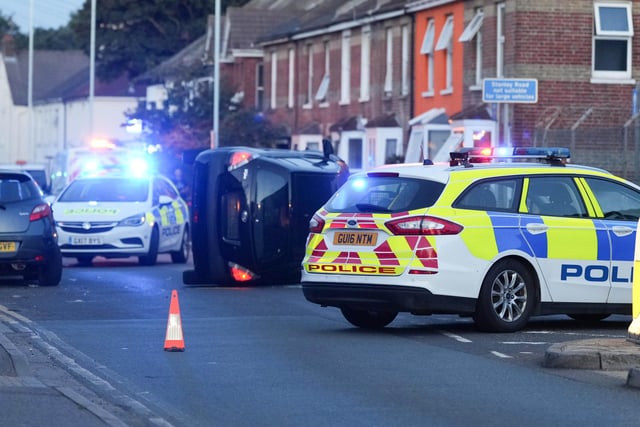 Sussex Police said officers attended Newland Road around 7.20pm on Wednesday (August 24) after a black Kia Rio collided with a parked vehicle and rolled onto its side.