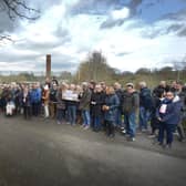 Public gathering by the gates of the Northeye site in Bexhill on Saturday April 1.