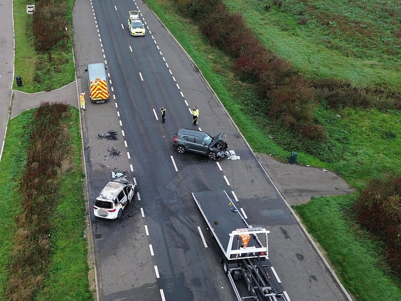 Emergency services at the scene on the A27. Picture: Sussex News and Pictures