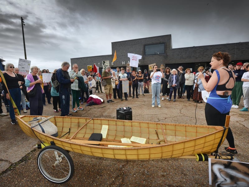Protest outside Southern Water's Your Water Matters event in Hastings Old Town on October 12 2023.