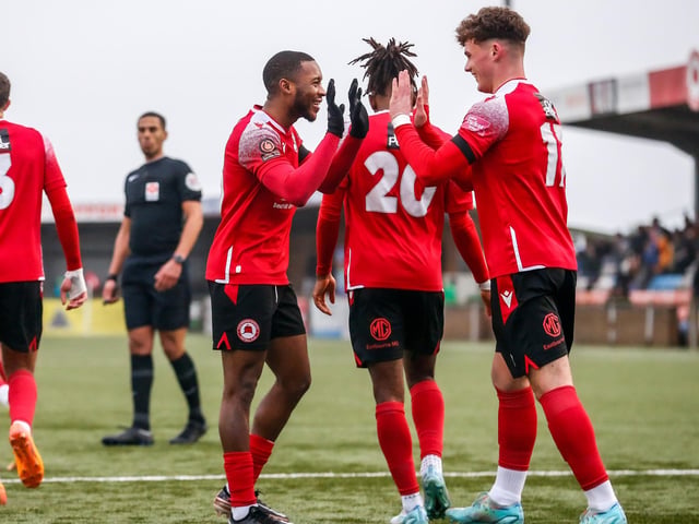 Action from Eastbourne Borough's 2-0 National League South win at home to Farnborough at Priory Lane