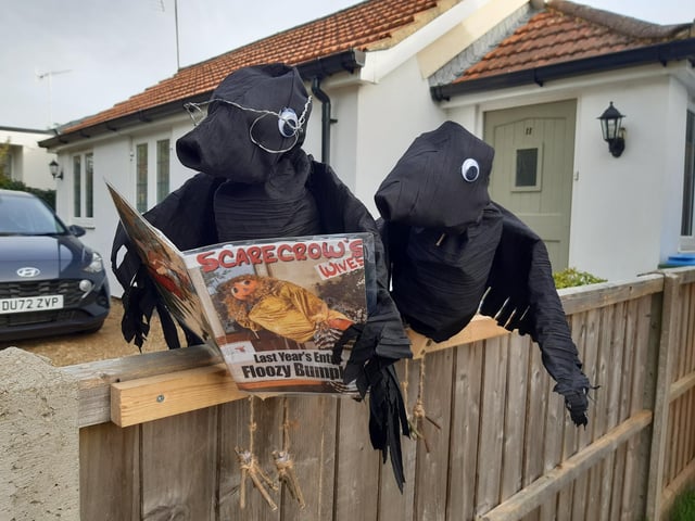 Some of the super scarecrows created for the Ferring Scarecrow Festival 2022, raising money for 1st Ferring Scouting Group. Some have pumpkins displaying a letter, five in North Ferring and nine in South Ferring. Unscramble them to enter the prize draw. Trail maps available at Brown's Natural Pet store.
