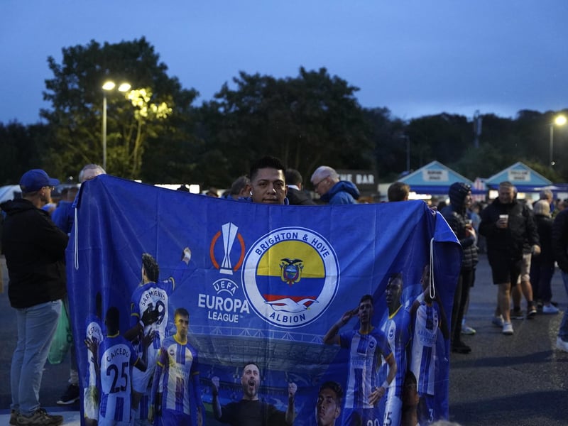 Brighton and Hove Albion fans at the Amex ahead of their first ever game in Europe. They are playing AEK Athens in the Europa League.