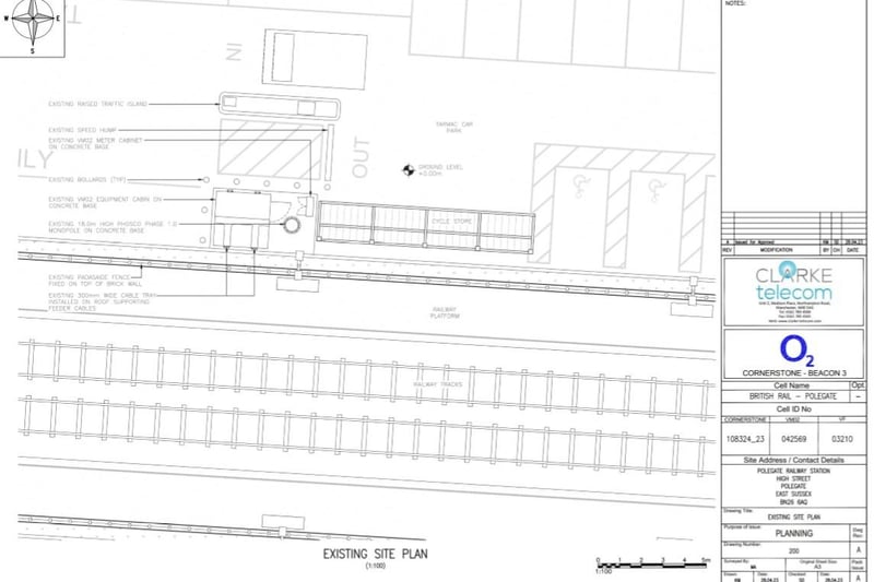 The existing site plan for the monopole by Polegate Railway Station