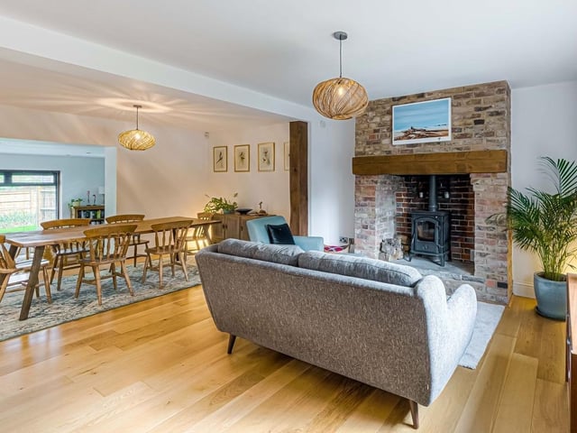 This stunning flint-and-brick detached house dates to the 1800s and used to be a pub. It was converted in about 2016 and boasts four bedrooms, three reception rooms and mature, secluded gardens.