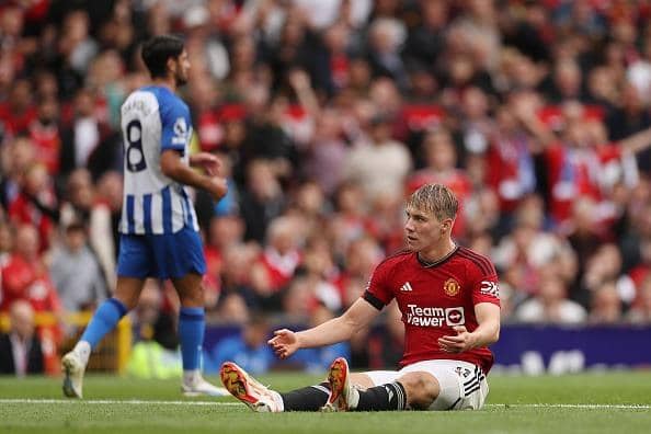 Rasmus Hojlund of Manchester United reacts during the Premier League match between Manchester United and Brighton & Hove Albion at Old Trafford