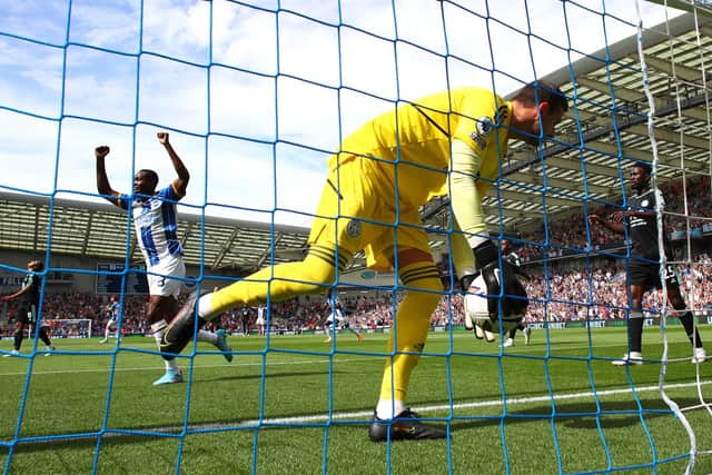 Enock Mwepu provided the assist for Moises Caicedo's goal in Brighton's 5-2 over Leicester. (Photo by Bryn Lennon/Getty Images)