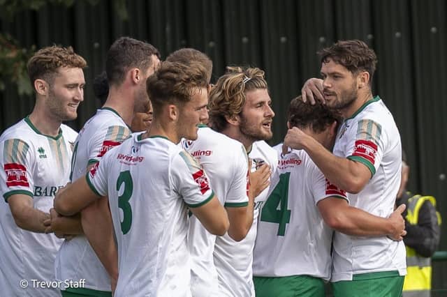 Action from the Isthmian Premier Division match between Potters Bar Town and Bognor Regis Town. Pictures by Lyn and Trevor Phillips