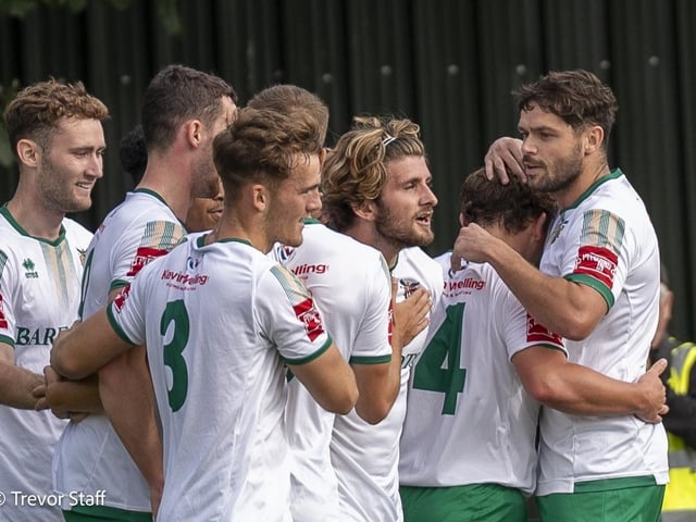 Action from the Isthmian Premier Division match between Potters Bar Town and Bognor Regis Town. Pictures by Lyn and Trevor Phillips