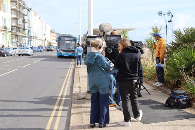 Film crews were in Hastings on Friday. Picture by Kevin Boorman