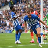 Evan Ferguson of Brighton & Hove Albion celebrates after scoring the team's fourth goal during the Premier League match against Luton Town