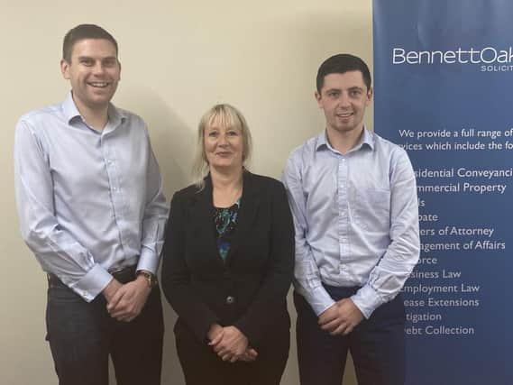 Bennett Oakley's leadership team (left to right) James Leighton, Managing Director; Sarah Rowland,  CEO;  and Samuel Cash, Operations Director