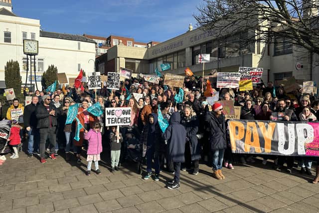 Striking teachers and supporters rallied in Worthing town centre. Picture: Eddie Mitchell