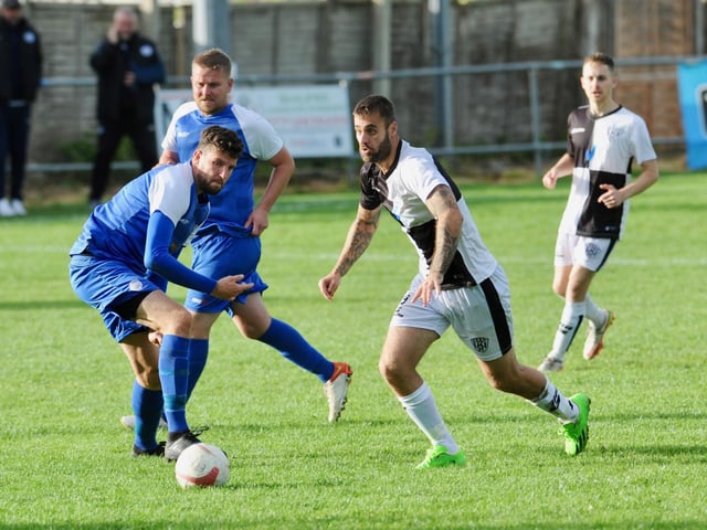 Action from Shoreham's 4-2 win at East Preston in division one of the Southern Combination League