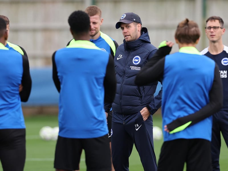 Brighton boss Fabian Hurzeler leads the training session ahead of their clash at Chelsea this Saturday