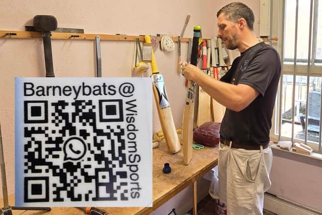 Barney Morris working on a bat - you can scan the QR code to get in touch with Barney | Picture: Mark Dunford/SussexWorld