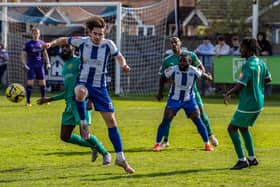 Haywards Heath in action against Sevenoaks - a game in which a 5-2 loss left them in big relegation play-off trouble | Picture: Ray Turner